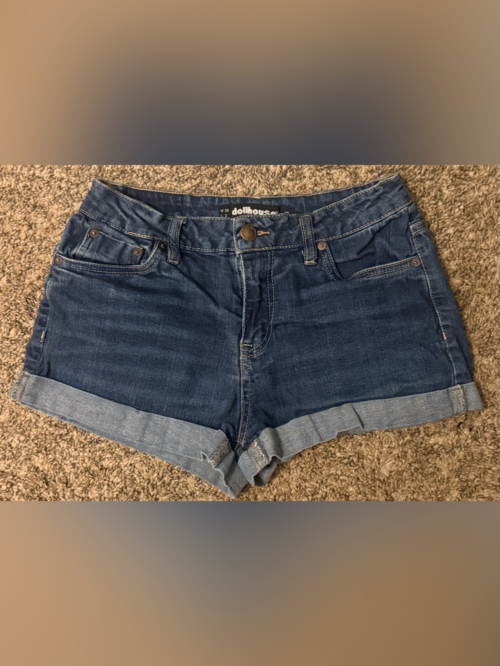 Dollhouse Dark Blue Cuffed Denim Shorts